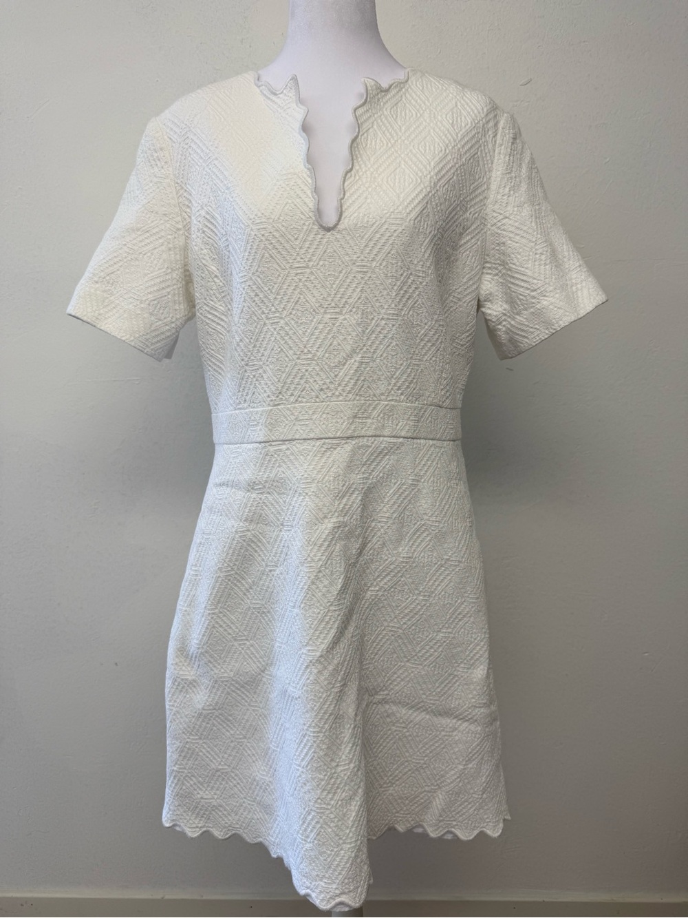 Tory Burch Bailey White Short-Sleeve Scallop Dress